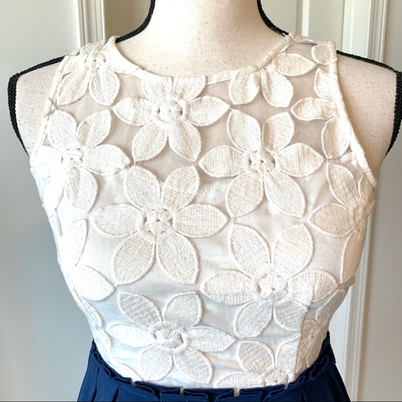 ALTAR’D STATE  Navy Floral Lace Pleated Dress—XS - Picture 4 of 14